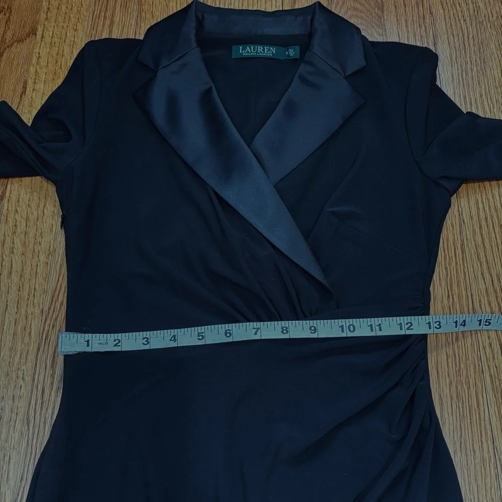 NWT Lauren Ralph Lauren  black long sleeve silk tuxedo formal prom blazer dress